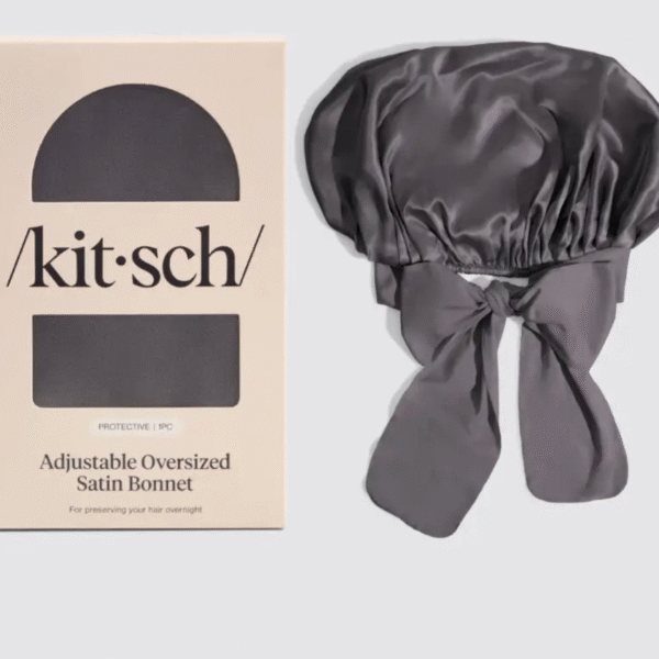 Adjustable Oversized Satin Bonnet- Charcoal