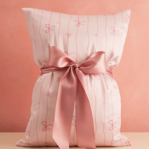 Holiday Satin Pillowcase- Striped Bows